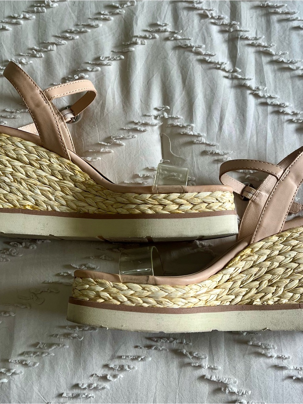 Dolce Vita Nude Clear Strap Raffia Platform Wedge Sandals | Women’s Size 7.5